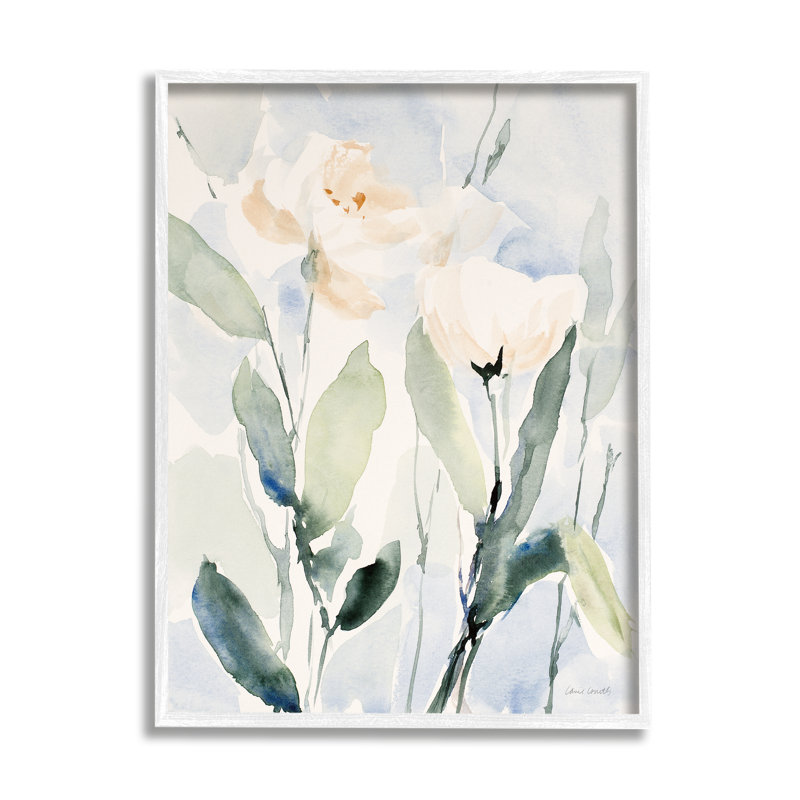 Fleurs blanches traditionnelles, H 30 po x l 24 po x P 1,5 po, Giclée encadrée blanc bord de mer