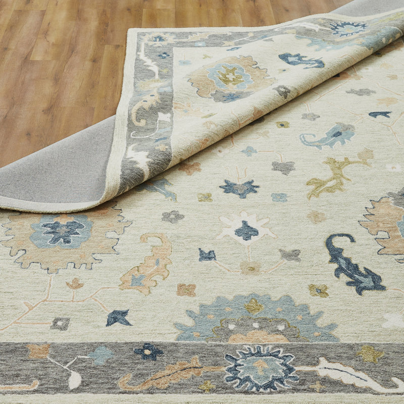 Sundara Botanique Warm Stone Multi Wool Hand-Tufted Area Rug, Ivory/Grey, Rectangle 5'6" x 8'6"