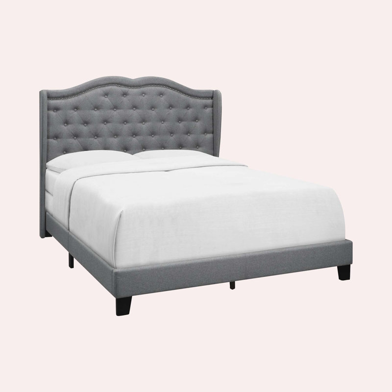 Lit tapissier capitonné standard Malave, Lin fumée, Grand
