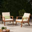 De 2 fauteuils club d'extérieur en bois avec coussins beiges - aspect exotique, eau, conception à lattes ouvertes, l 26,47 po x P 31,23 po, structure solide brune, sièges, capacité de 300 lb,