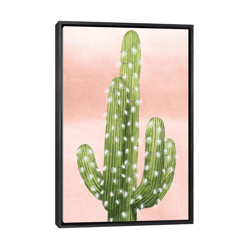 «Christmas Cactus Collection B» par Grace Popp - impression, Toile avec cadre noir patiné, Pas de tapis