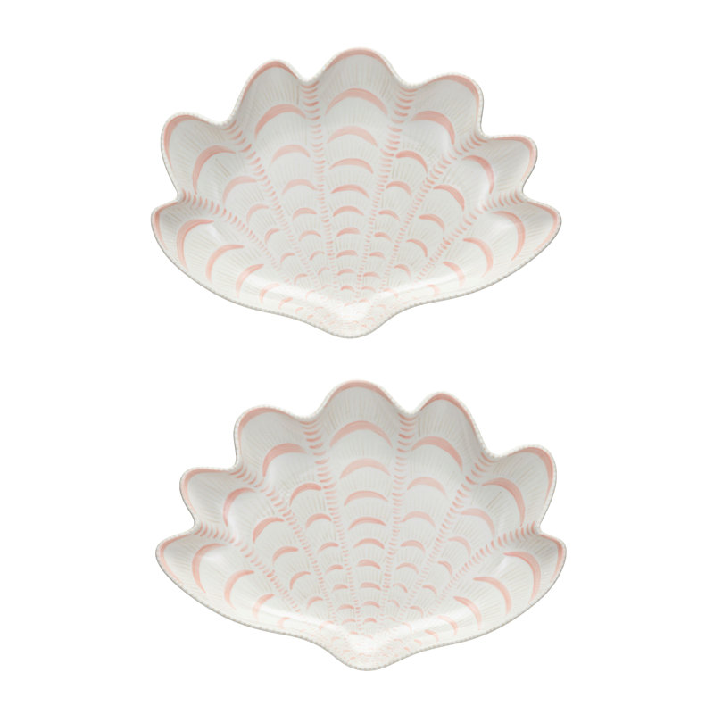 Izaak Hand-Painted Stoneware Shell Plate,White and Pink