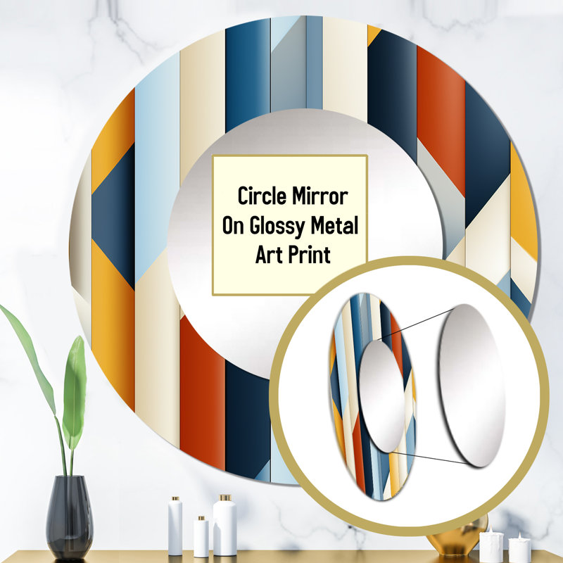 Multicolor Striped Lines Pattern - striped  Mirror, Modern Round Unique Wall Mirror, Printed Metal Art, 29" x 29"