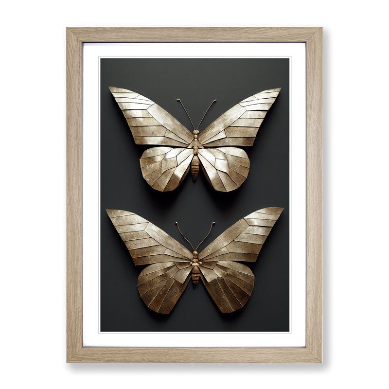 Metal Butterflies - Framed Print, 46cm H x 34cm W, Beige