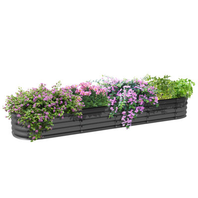 Outsunny 7.9' x 2' x 1' Galvanized Raised Garden Bed Kit, Outdoor Metal Elevated Planter Box with Safety Edging, Easy DIY Stock Tank for Growing Flowers, Herbs & Vegetables, Dark Gray