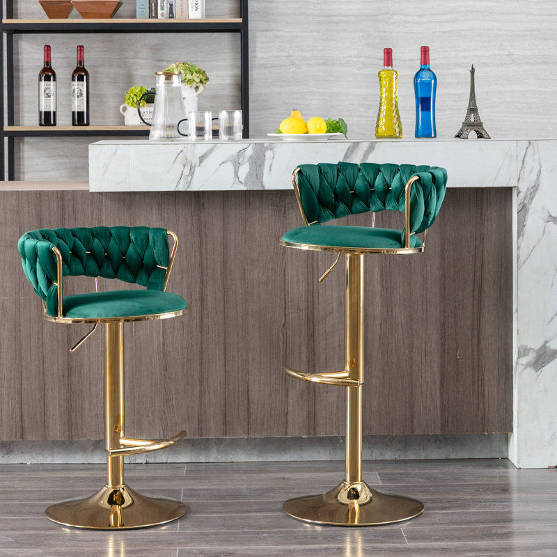 2 tabourets de bar, siège rembourré en velours avec repose-pieds, base et hauteur réglable pour le comptoir pivotant en mousse