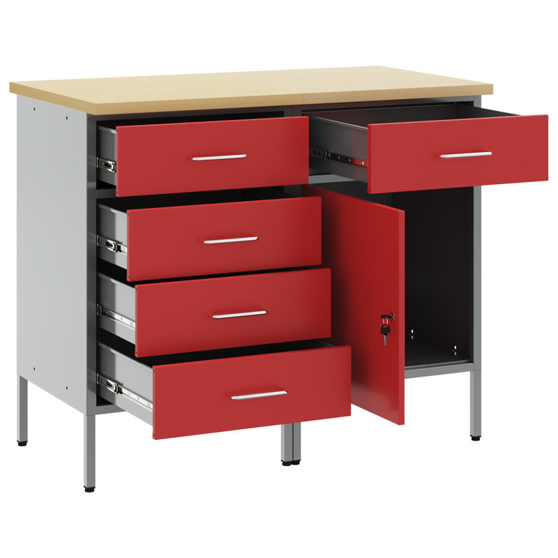 Set Of 2 Steel, 2X Cabinet, Red