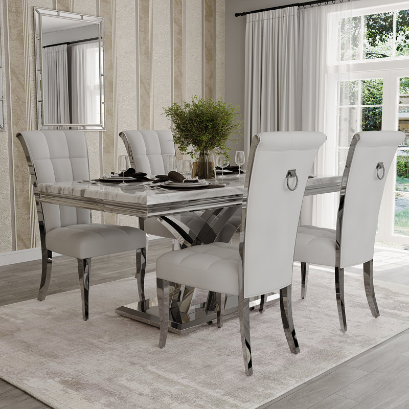 Ensemble de 6 chaises de salle à manger blanches, Argent argent