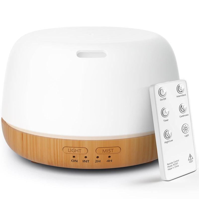 Diffuseur d'huiles essentielles 500 ml, humidificateur ultrasonique d'aromathérapie avec télécommande, 7 couleurs à DEL, minuterie et arrêt automatique, grand diffuseur de pièce