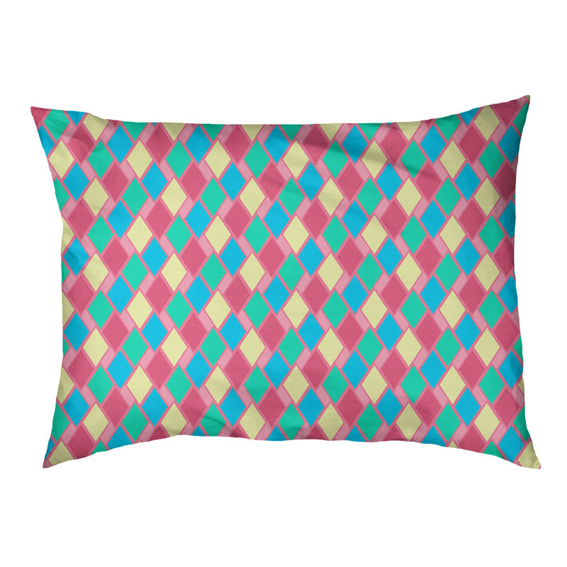 Coussin de diamants rétro Byrge, Moyen (L 29,5 po x P19,5 po x H 9,5 po), Rose / bleu sarcelle / jaune