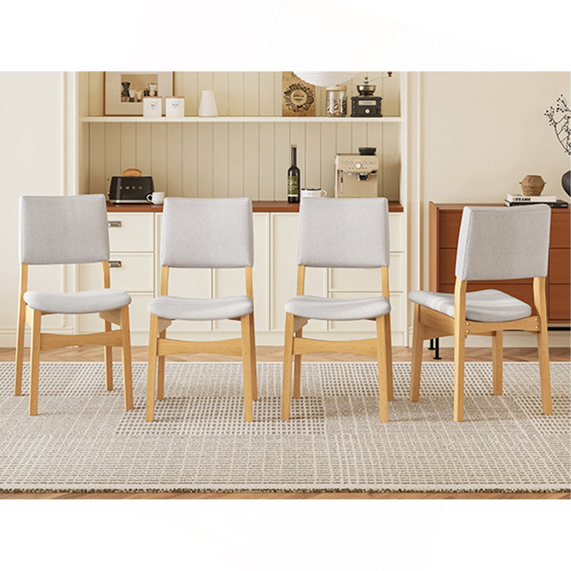 Ensemble de 4 chaises de salle à manger rembourrées empilables - Siège et dossier en tissu de lin, structure en bois massif, chaises de cuisine rustiques pour salle à manger, salon