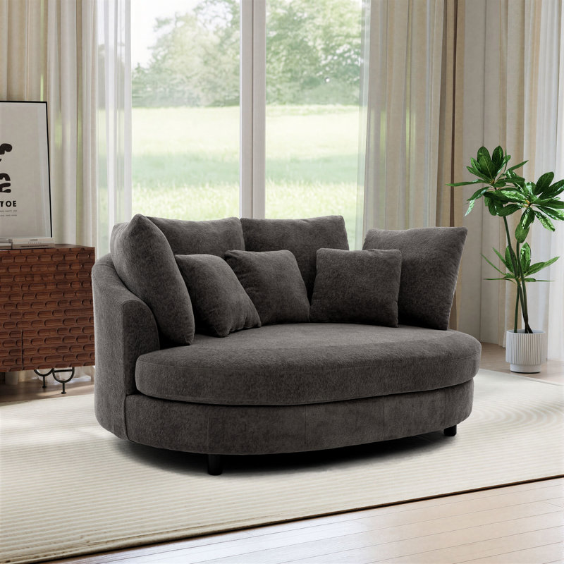 Fauteuil demi-tonneau rembourré avec housse, fauteuil surdimensionné moderne avec 7 coussins, Gris