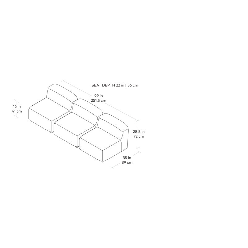 Circuit Modular 3-Pc Armless Sofa, Huron Petal Performance Plainweave