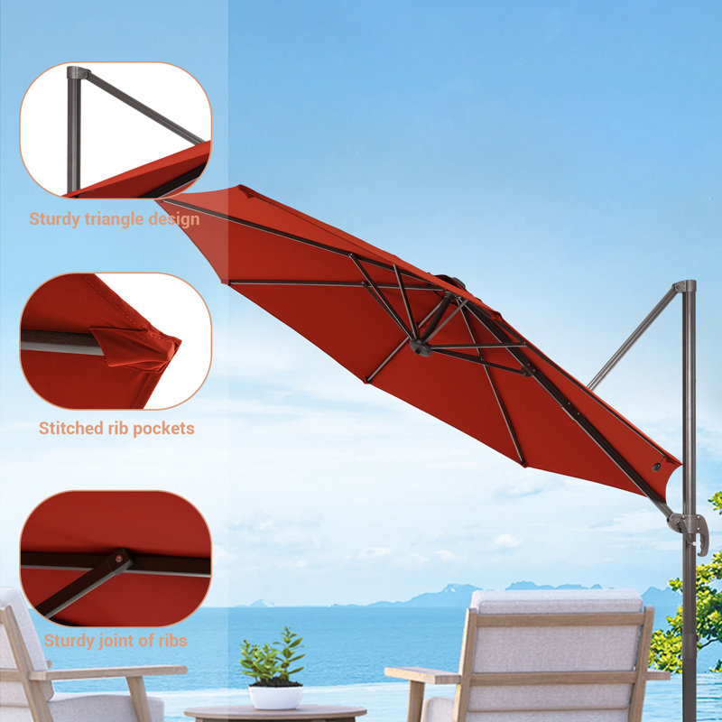 Parasol en porte-à-faux 132 po Rocca, Rouge rouille