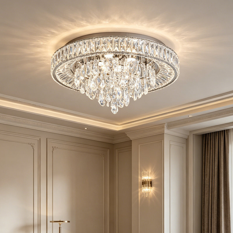 Plafonnier DEL moderne en cristal K9 - lustre encastré à intensité variable 75 W avec télécommande