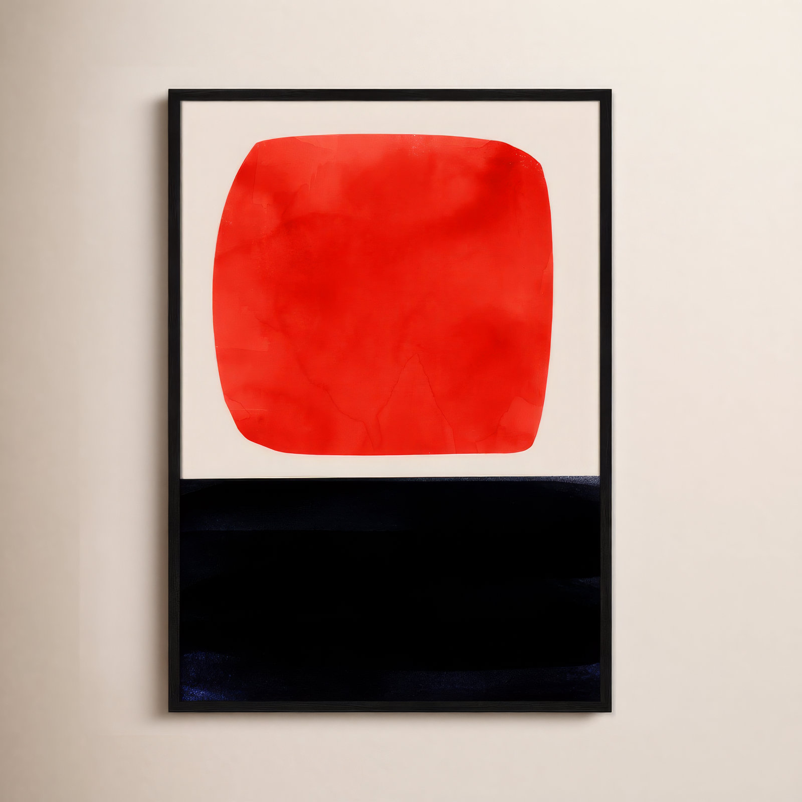 Boxed-Red Print by Aoibhne Hogan, Black Wood Grain Paper, 41.5" H x 29.5" W x 0.75" D