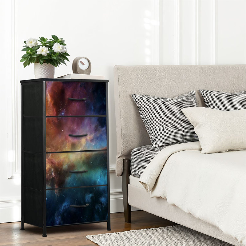 4 Drawer Dresser for Bedroom, Narrow Chest of Drawers, Wooden Top and Study Iron Frame 18"x37.5"-(WxH)