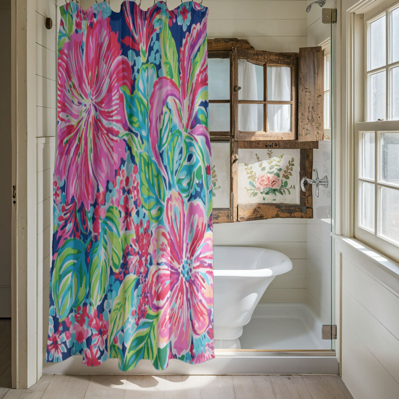 Preppy Pink Florals - 1 Piece Standard Shower Curtain, 74"H x 71"W
