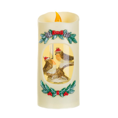 Bougie en plastique blanc cassé blanc chaud avec boule à neige avec lumières de Noël et paillettes tourbillonnantes