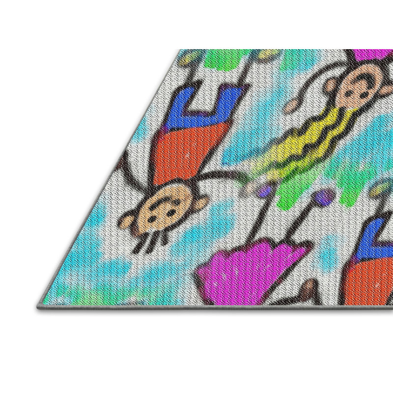 Tapis rose/bleu/vert à motifs, Rectangle 3 pi x 5 pi