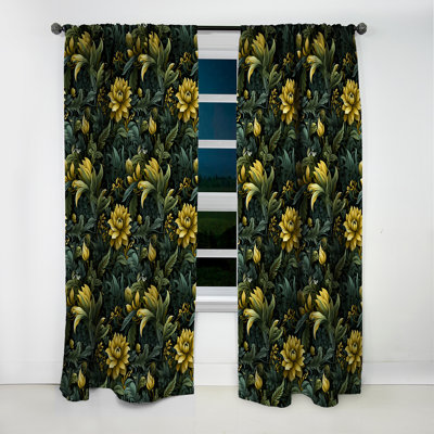 Rideau damassé motif floral tropical vert jungle II - 1 panneau