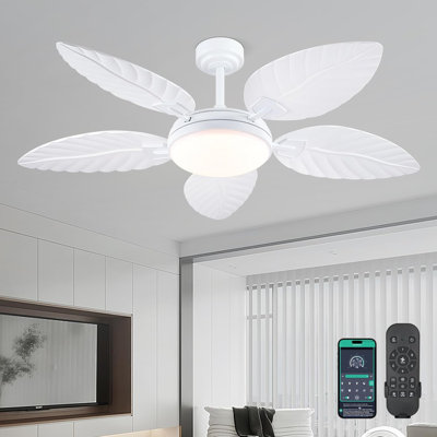 52" Palm Leaf Ceiling Fans With Lights And Remote,Wet Rated Tropical Ceiling Fans For Patios Porch Gazebo Pergola