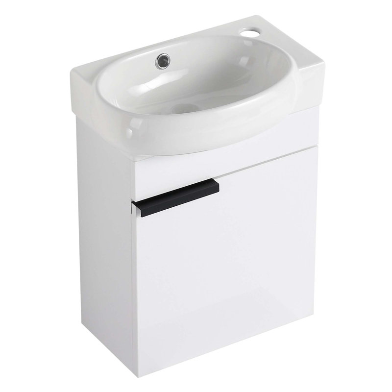 Meuble-lavabo simple avec plateau en céramique Zayvon, Blanc lustré