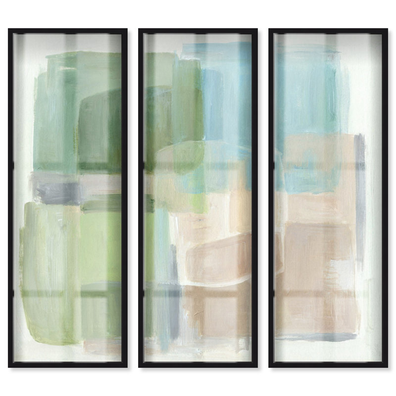 Ensemble de décoration murale Ira Colmeva Soft Structure II Shadowbox Print Sage par Art Remedy, cadre noir, 16 x 48