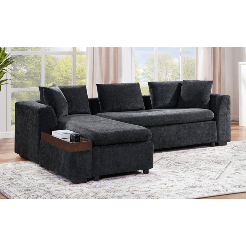 Canapé modulaire avec canapé en L 93,7 po et compartiment de rangement en bois pour salon, Noir