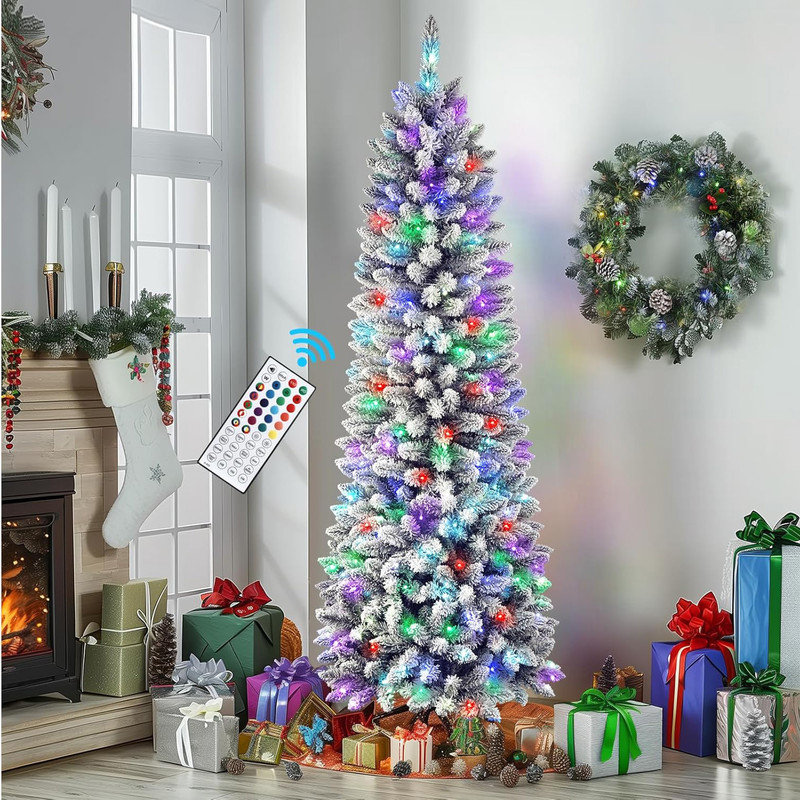 SHareconn 9ft Prelit Artificial Hinged Christmas Pine Tree With Remote Control, Upgraded Version With Pre-Lit 670 Led Color Changing RGB Lights, Pine Cones, Perfect Choice For Xmas Decoration