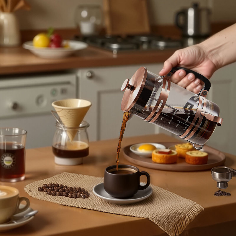 Cafetière à piston en verre borosilicaté 34 oz French Press, Brun
