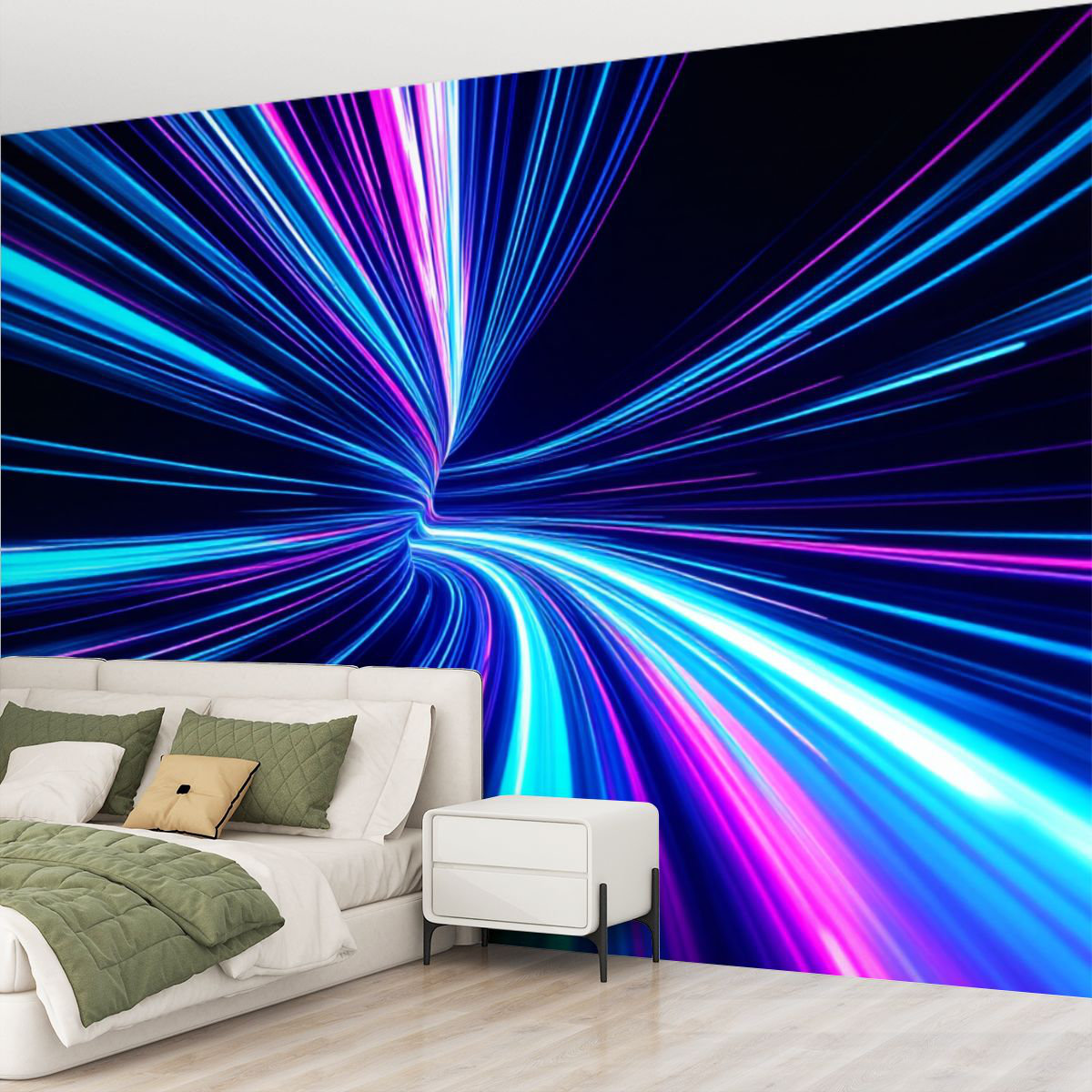 Latitude Run® Peel and Stick Wallpaper Abstract Light Trails Blue Pink ...