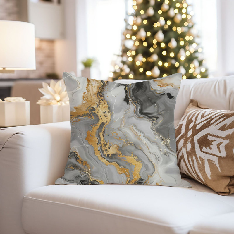 Animals William Morris Birds Damask Pattern I Cottage, 18"H x 18"W, Abstract Gray & Gold Geode Marble Crystal VIII