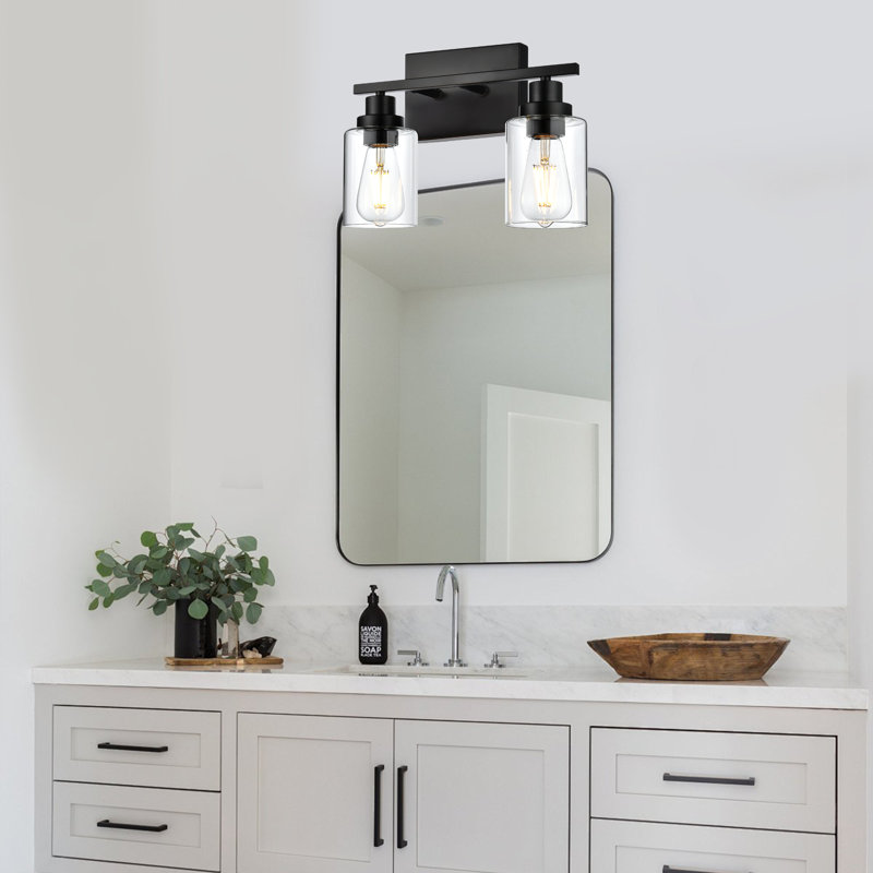 2-Light Bathroom Light Fixtures, Matte Black Modern Vanity Lights With Clear Glass Shades, Bathroom Wall Lamp For Mirror Living Room Cabinet Bedroom Porch