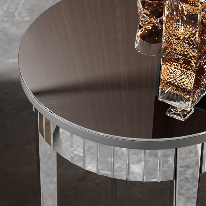Roddey Glass Mirrored End Table