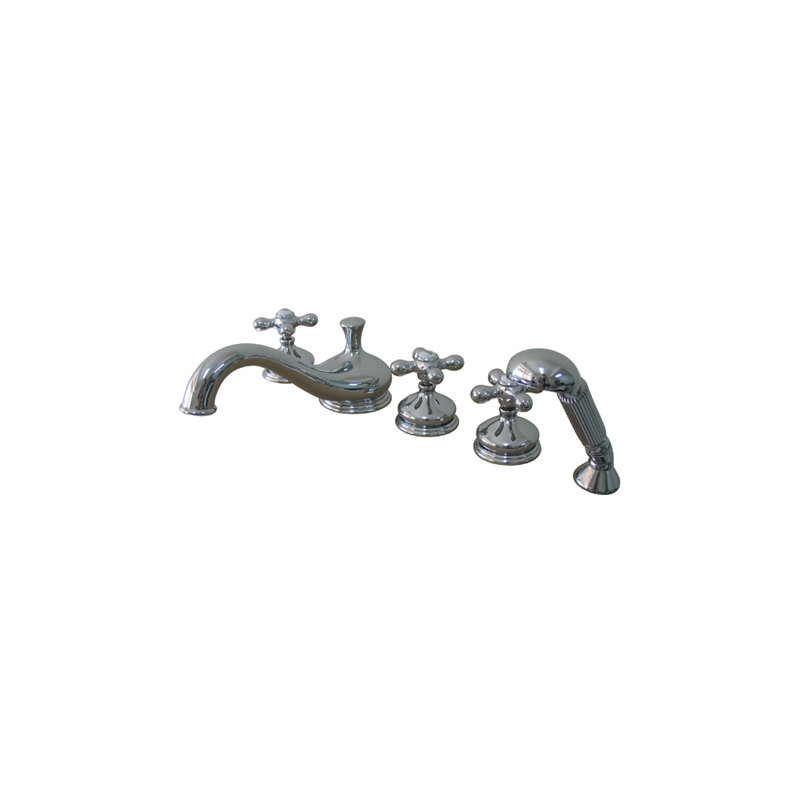 Heritage Triple Handle Deck Mounted Roman Tub Faucet with Handshower, Chrome