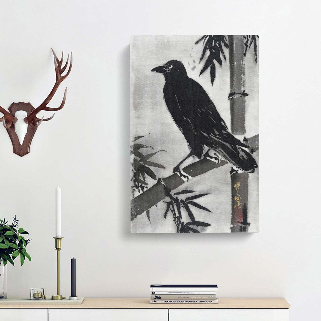 Crow On A Bamboo Branch by Kawanabe Kyosai - Wrapped Canvas
