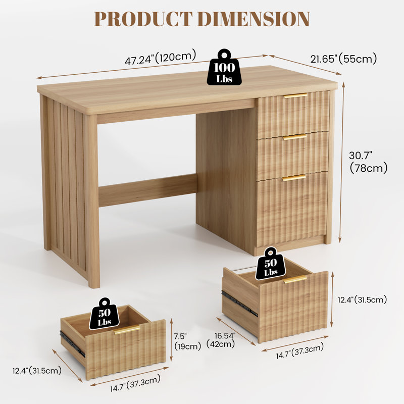 47'' Computer Desk With File Drawers And Storage Drawers, Wood