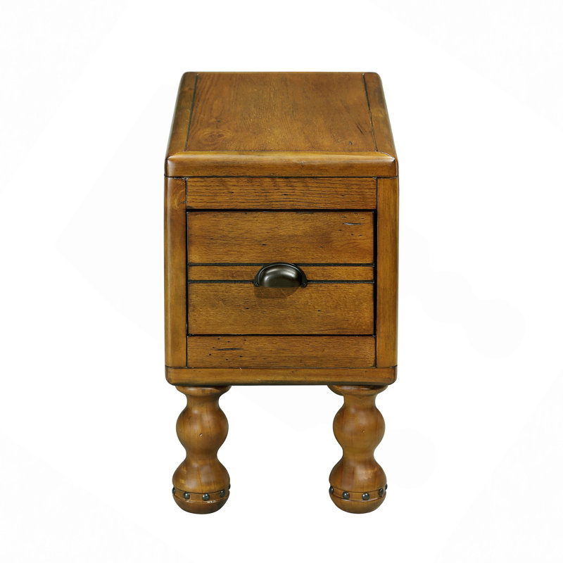 Table de bout en bois massif, table de bout rectangulaire étroite de 23,6 po avec tiroir, table de chevet rétro pour petits espaces, salon, chambre à coucher, assemblage facile