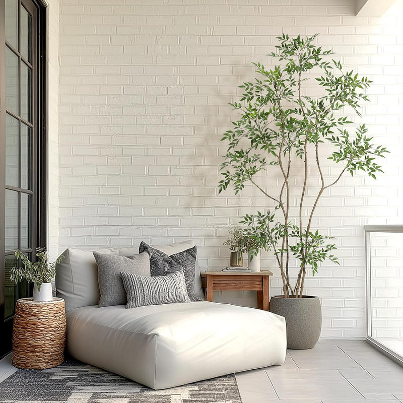 Arbre Nandina artificiel 5/6 / 7ft en pot - Faux plante de sol avec pot de fleurs blanc pour la décoration de bureau personnel