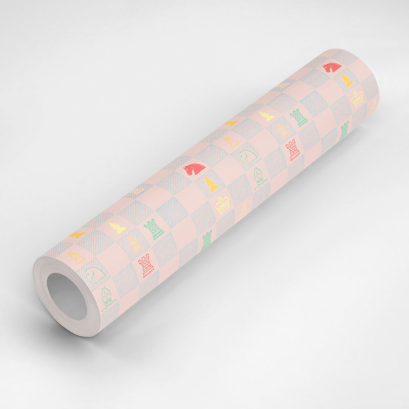 Chess 18' L x 24" W Peel and Stick Wallpaper Roll, Pink/Gray