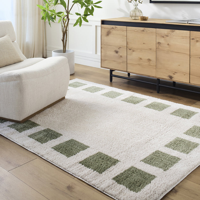 Machine Washable Shaggy Boho Grass Green Area Rug, Rectangle 200 x 275cm