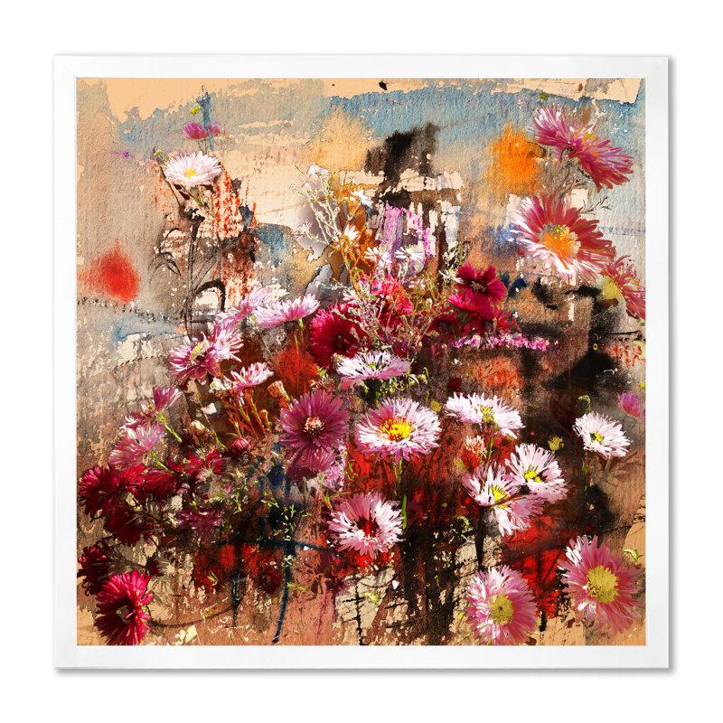 Automne fleurs mélangées - œuvre d'art traditionnelle sur toile, Impression blanche sur toile encadrée