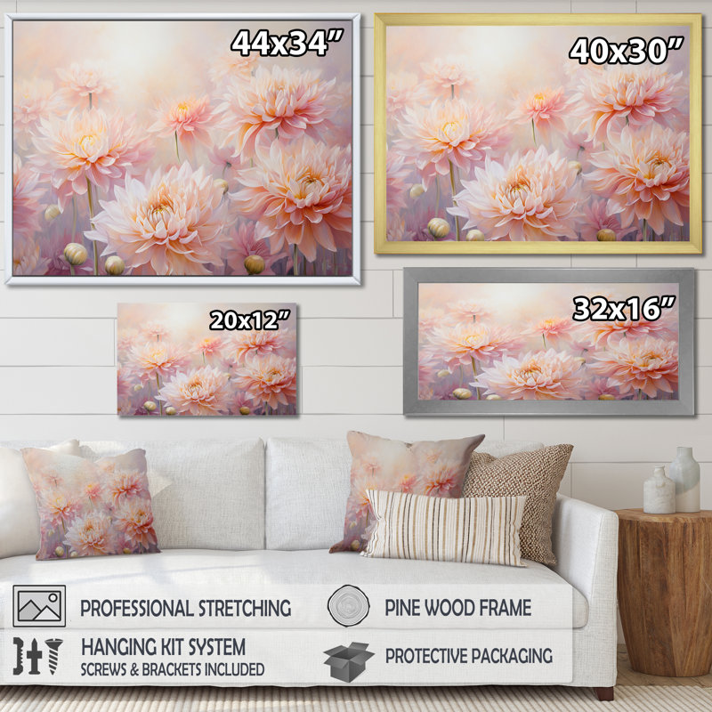 «Enchanting Chrysanthemums Flowers I», reproduction sur toile, Cadre flottant doré, H 30 po x l 40 po x P 1,5 po
