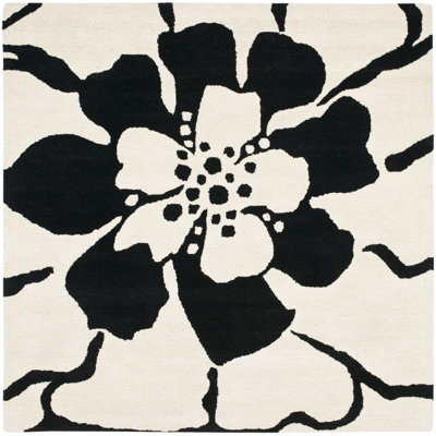 Tapis noir / blanc en laine touffeté à la main Colette