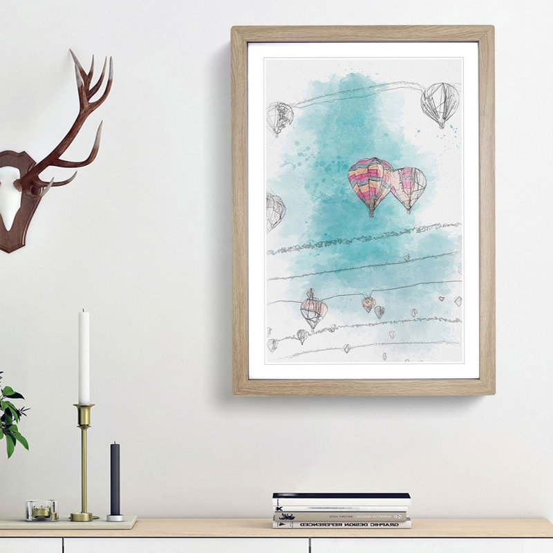 Hot Air Balloons on the Rise in Abstract - Picture Frame Graphic Art Print, 65cm H x 48cm W x 2cm D, Oak Framed