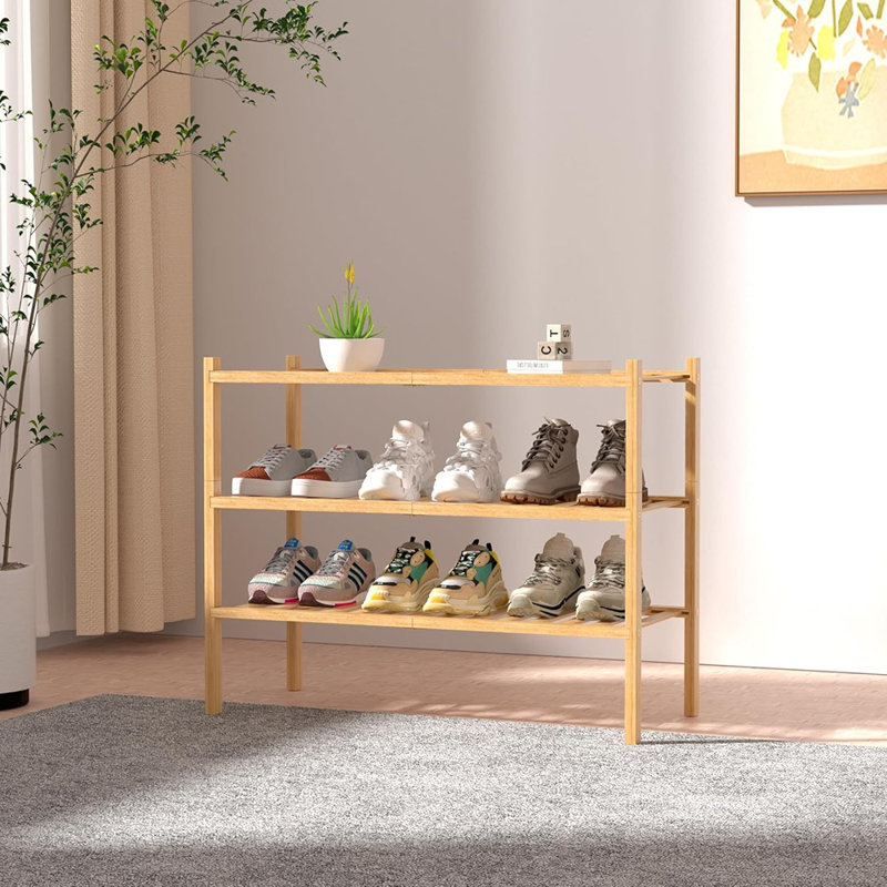 Étagère à chaussures en bambou à 3 niveaux pour garde-robe autoportante en bois