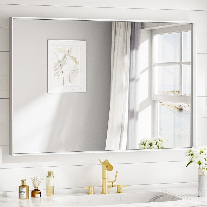 Stemn Framed Bathroom Vanity Mirror Accent Mirror, White, 48" x 30"