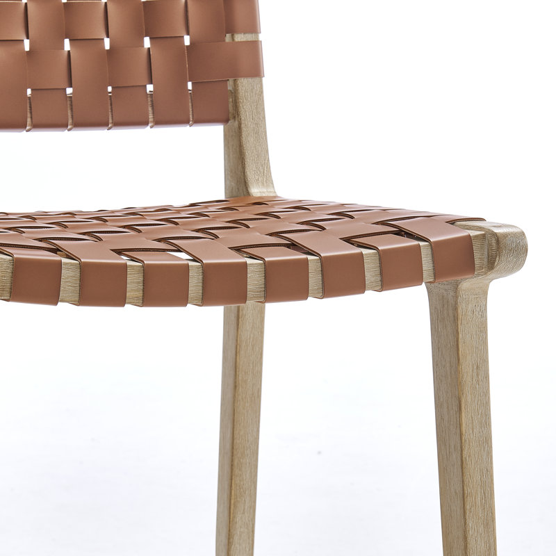 Kelin Upholstered Faux Leather Counter Stool with Solid Wood Frame, Ochre Brown/Drift Wood