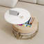 Table basse moderne à plateau relevable avec rangement et 3 repose-pieds blanc et naturel